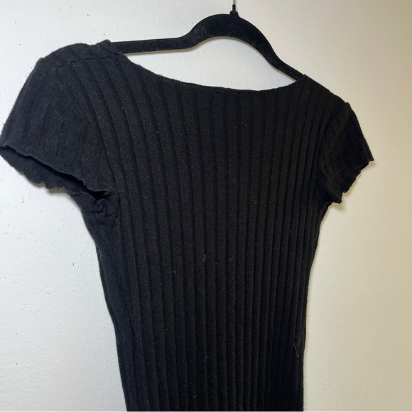 Zara V-Neck Black Dress with Center Slit Size Small - Picture 4 of 6